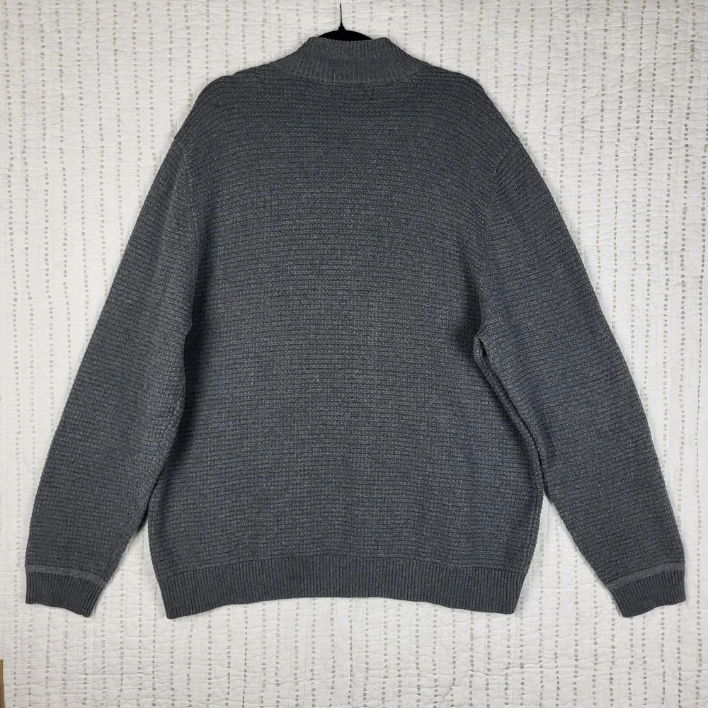 GH Bass Fisherman's Sweater Men's 2XL Gray Waffle Knit 1/4 Button Pullover